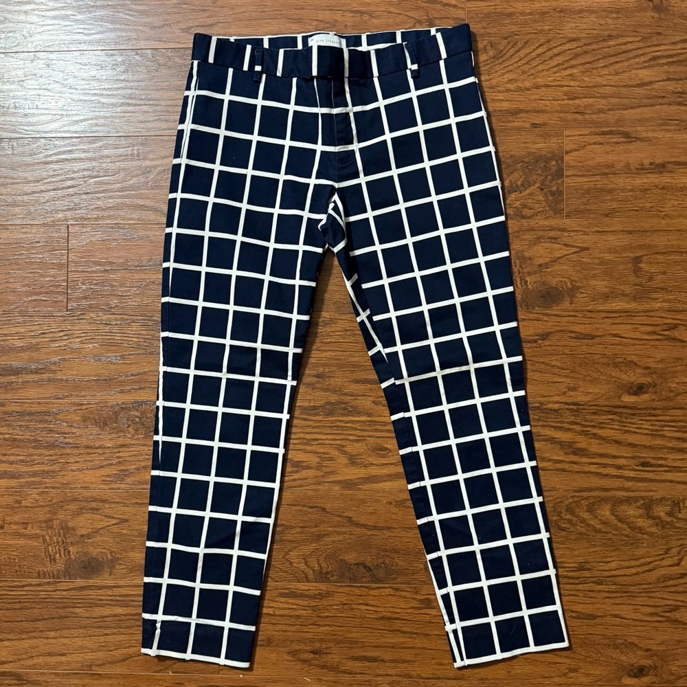 Gap Slim Stretch Cropped Checkered Cotton Pants Navy and White Size 6 Windowpane